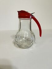 Vintage Syrup Pitcher Unique Glass Design Red Lid Excellent Condition picture