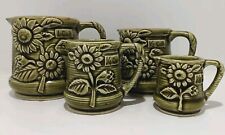 Set of 4 Vintage Daisy Ceramic Measuring Cups Avocado Green MCM Japan picture