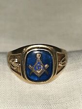 VINTAGE 10k GOLD MASONIC MASONS BLUE SPINEL MENS RING, SIZE 11, 4.2 DWT. picture