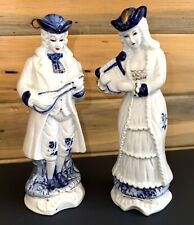 VINTAGE Porcelain Figurine VICTORIAN LADY MAN COUPLE LYRE HARP & MANDOLIN 9.5