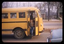 School Bus Boys Americana 1950s 35mm Slide Red Border Kodachrome Car Spokane picture