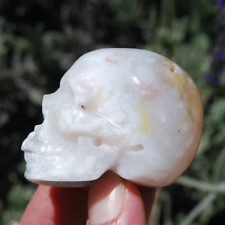 2in Sakura Flower Agate Carved Crystal Skull, Realistic Pink Yellow White Carvin picture