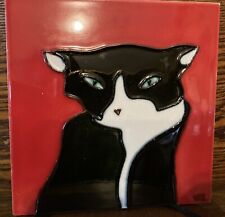 Beautiful Hand-Made Black Cat Tile Signed W.E.  picture