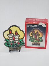 1987 Tiffany Style Glo-Candle Christmas Stain Glass Cast-Iron Candle Holder picture