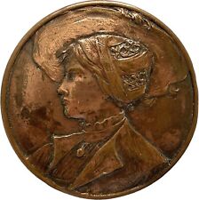 Antique Victorian Bronze Buckle Portrait Medallion Edwardian Woman picture