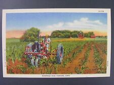 Greetings From Cascade Iowa IA Farm Scene Tractor Curt Teich Linen Postcard 1947 picture