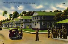 Linen Post Card, Keesler Field, Biloxi MS. Main Gate WWII Vintage picture