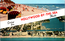 Hollywood By The Sea Florida FL Busy Beach Scene Vintage C. 1950's Postcard picture