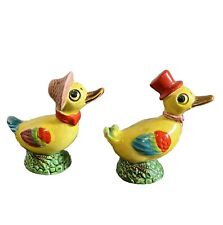 Vintage Anthropomorphic Duck Geese Boy Girl Salt & Pepper Shakers Made in Japan picture