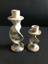 Pair Vintage Hand Carved African (Kenya) Soapstone Candlestick w Fish Etching  picture