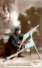Tinted RPPC French Soldier, Machine Gun, World War I WWI - Patriotic Romantic picture