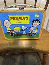 Vintage 1959 Peanuts Metal Lunch box Orange Rim -No Thermos Snoopy Woodstock picture