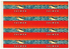 CAN LABEL VINTAGE SALMON FISH UNCUT SHEET OF 4 LABELS ORIGINAL 1940S NOS FISHING picture