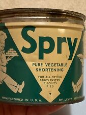 Vintage Spry Pure Vegetable Shortening One Pound Can Round Metal Can with Chef picture