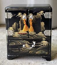 Vintage Japanese Miniature Hand-Painted Black Lacquered Three Drawer Chest picture