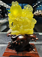 12.93LB Natural lemonCrystal Quartz Dragon Carved quartz Crystal Reiki + Stand picture