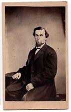 ANTIQUE CDV CIRCA 1860s L.W. COOK HANDSOME BEARDED MAN WEYMOUTH LANDING MASS. picture