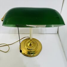 Vintage Traditional Bankers Desk Lamp Emerald Green Glass Shade Gold Base Tested picture