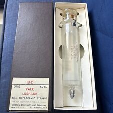 Vintage B-D Yale Hypodermic Glass Syringe 50cc Resistance Glass w Box Becton Dic picture
