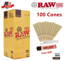 Authentic RAW Classic 1 1/4 Size Pre-Rolled Cone 100 Pack & Free Clipper Lighter picture