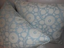 Schumacher fabric pillows woven Flower blue ivory cotton linen custom new PAIR picture