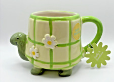 Seeds & Sunshine Hand Painted Turtle Daisy Spring Mug Or Planter Footed NEW picture