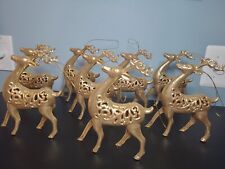 8 Vintage Gold Glitter Reindeer Christmas Ornaments picture