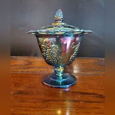MCM Carnival Glass Indiana Glass Pedestal Candy Dish Harvest Grape picture