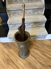 Vintage Solid Brass Umbrella Stand Cane Holder Two Handles Lion Head Handles picture