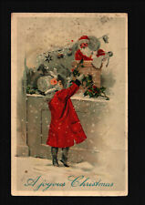 Santa Claus - A Merry Christmas Postcard 1913 Girl at Shop Window ~  picture