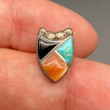 Petite Vintage Zuni Native Shield Turquoise Coral Jet Silver Tac Pin picture