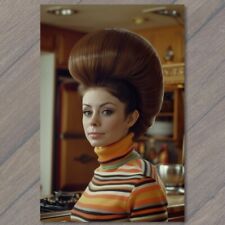 POSTCARD Woman Large Big Hair Bouffant Haircut 70s Vibe 1970s Orange Kitchen picture