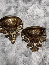 Vintage Pair Homeco 1978 Ornate Gold Wall Pockets picture