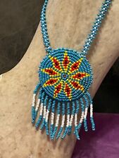 LAST ONE  HAND-BEADED-NATIVE AMERICAN NECKLACE-BLUE-9 POINT STAR-NEVER WORN-33