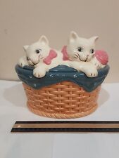 VINTAGE 1988 WELCOME IND. KITTENS IN A BASKET COOKIE JAR CANNISTER  picture