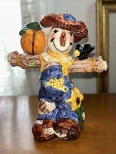 Vintage Ceramic Smiling Scarecrow Figurine Pumpkin Crow Adorable Fall Halloween picture