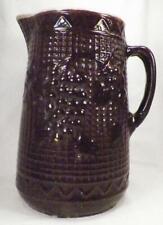 Antique Stoneware Pitcher Grapes Lattice North Star Brown Glaze Primitive 1882 picture
