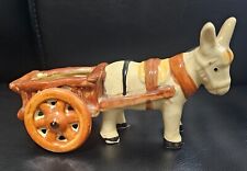 Vintage Burro Donkey Pulling Wagon Cart Ceramic Planter picture