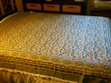 Vintage Brocade Bedspread & 2 Shams Dark Green & Gold Full/Twin Tip Top picture