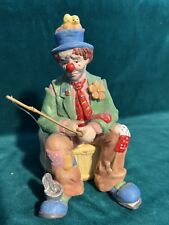 Vtg 1991 Enesco Clown Musical Hand Painted Ceramic With a Fishing Rod Figurine picture