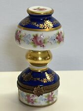 Limoges France Hinged Trinket Box Lamp Rehausse Main HP Floral Mom Gift Vtg picture