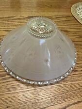 Vtg Light Pink Art Deco Glass 3 Chain Ceiling Light Shade Toothed Glass Shade picture