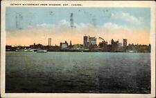 Michigan Detroit waterfront from Ontario Canada ~ 1929 vintage postcard sku203 picture