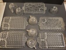 Vintage 1950's Glass Server-Snack Set Plates Cups Clear Cut Crystal Lot of 11 picture