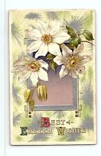 Winsch Back White Flowers Best Happy Easter Wishes Greeting Card VTG Postcard picture