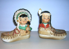 Vintage Salt and Pepper Shakers Native American/Indian Boy and Girl in Moccasin picture