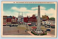 Asheville North Carolina NC Postcard Vance Monument Pack Square Business c1939 picture