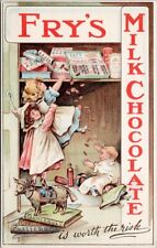 Fry's Milk Chocolate Is Worth The Risk Advert Girls Children Pantry Postcard G42 picture