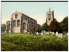 England. Bedford. Elstow Church. Vintage photochrome by P.Z, photochrome Zurich picture