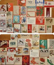 Vintage Lot Of 50 Christmas Greeting Cards 1930-1940s Art Deco Not Perfect picture